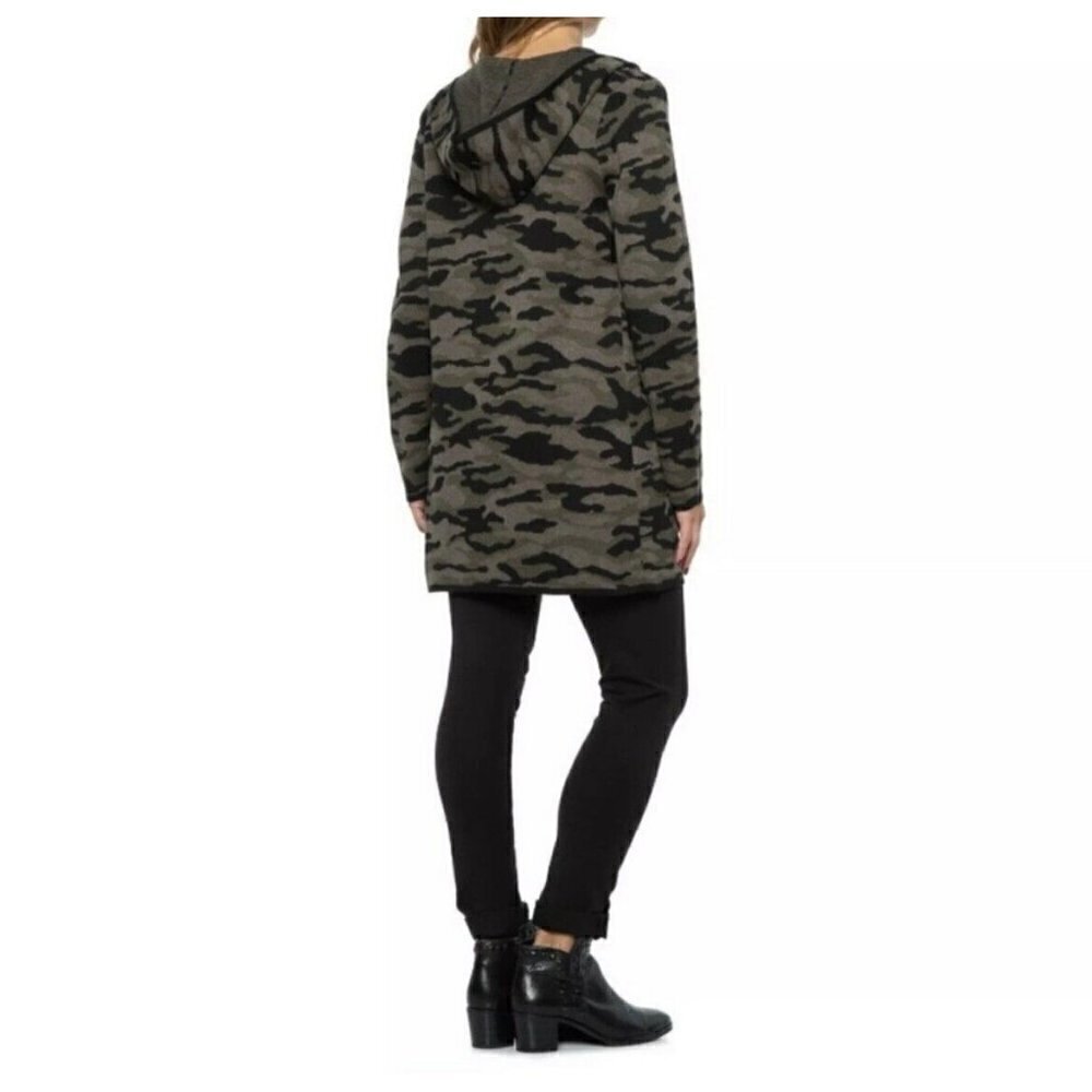 𝅺NEW Rachel Zoe Long Cardigan Sweater Green Black Camo Hooded SMALL - Picture 5 of 11
